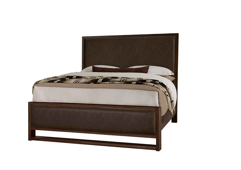 Wood Trim Upholstered Bed - Sedona Brown Fabric